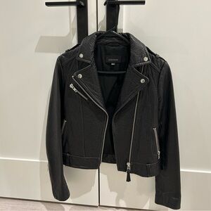 Black Leather Moto Jacket with Asymmetrical Zipper